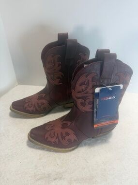 HISEA Women's Western Cowboy Boots Burgundy Snip Toe Size 8.5 NWT